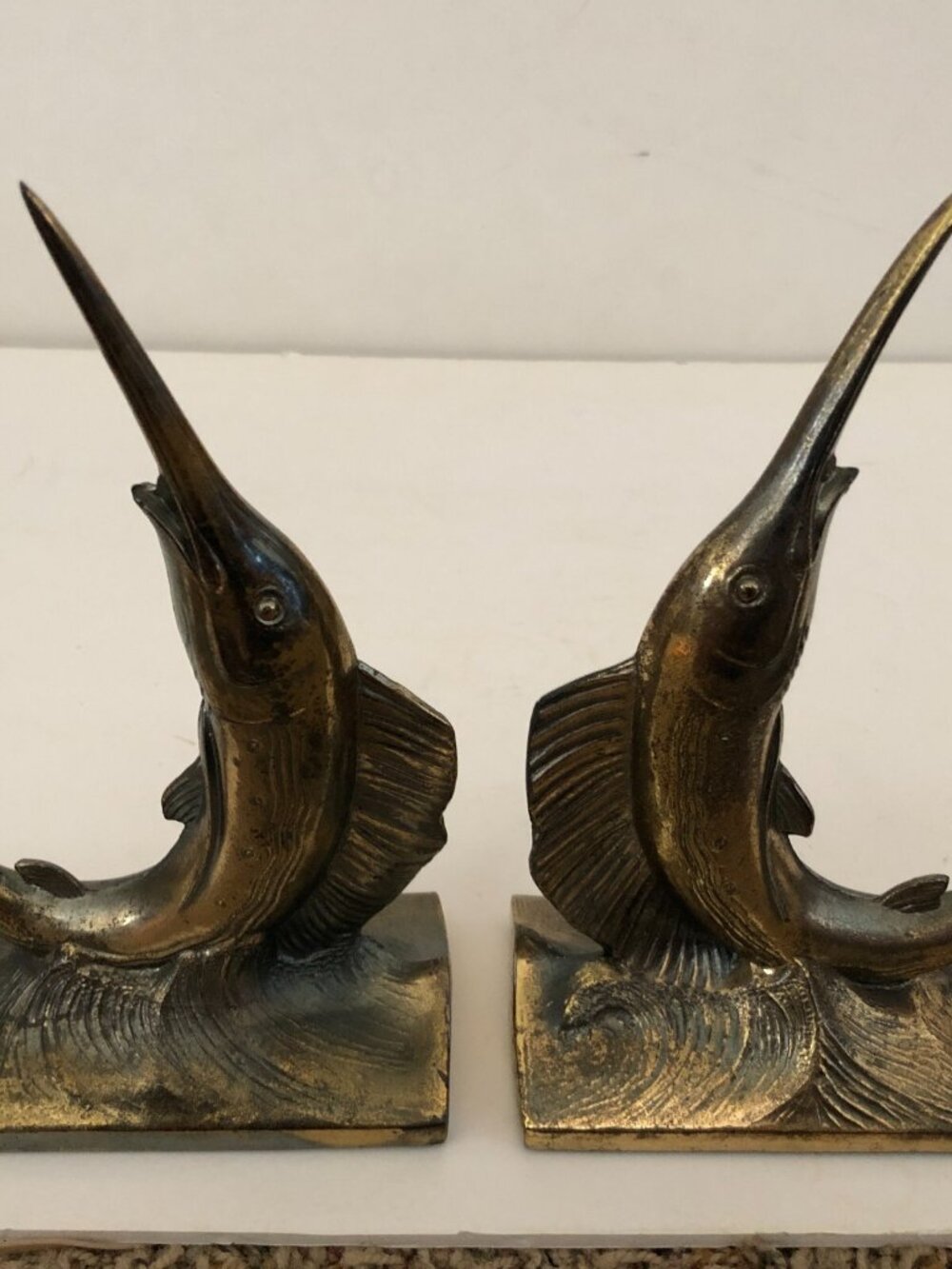 Mid Century Modern Metal Nautical Swordfish BookEnds